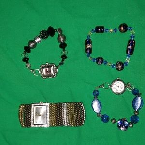 Bundle of 3 Womens Watches and a bracelet Geneva Elite Blue Black Tan